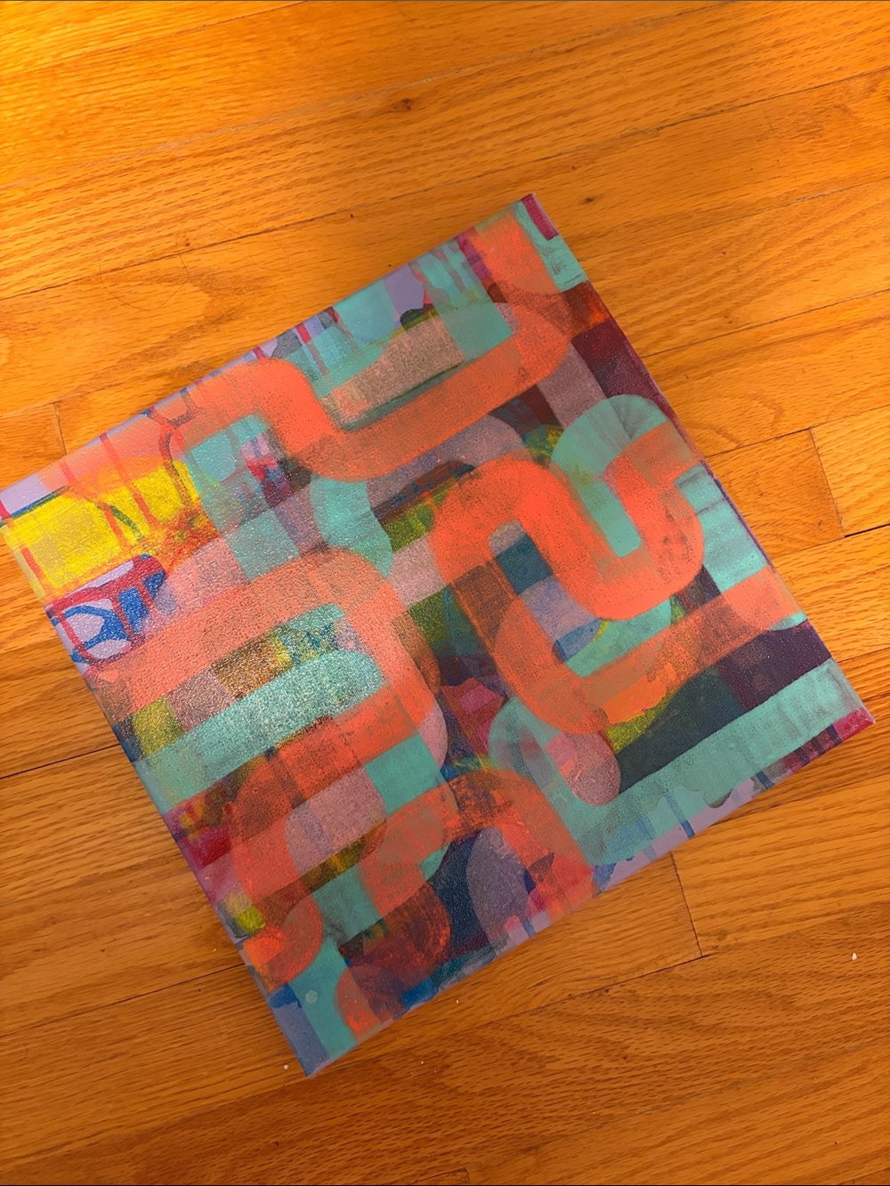 Abstract Geometric Wall Art in Coral and Teal by